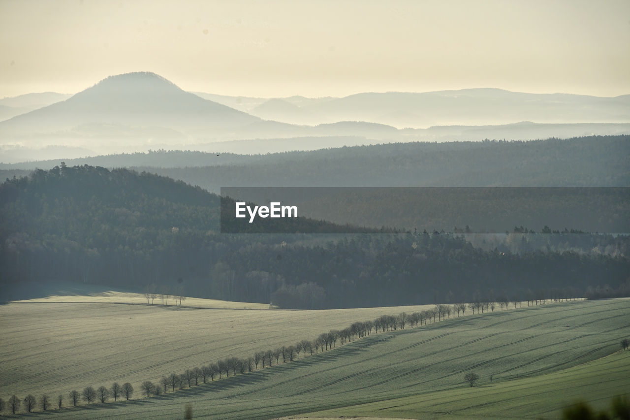 Scenic view of landscape saxony switzerland against sky