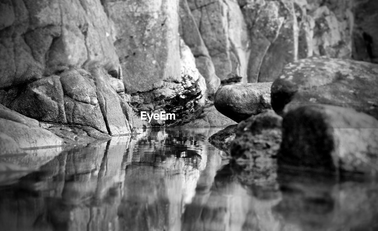 CLOSE-UP OF ROCKS BY WATER