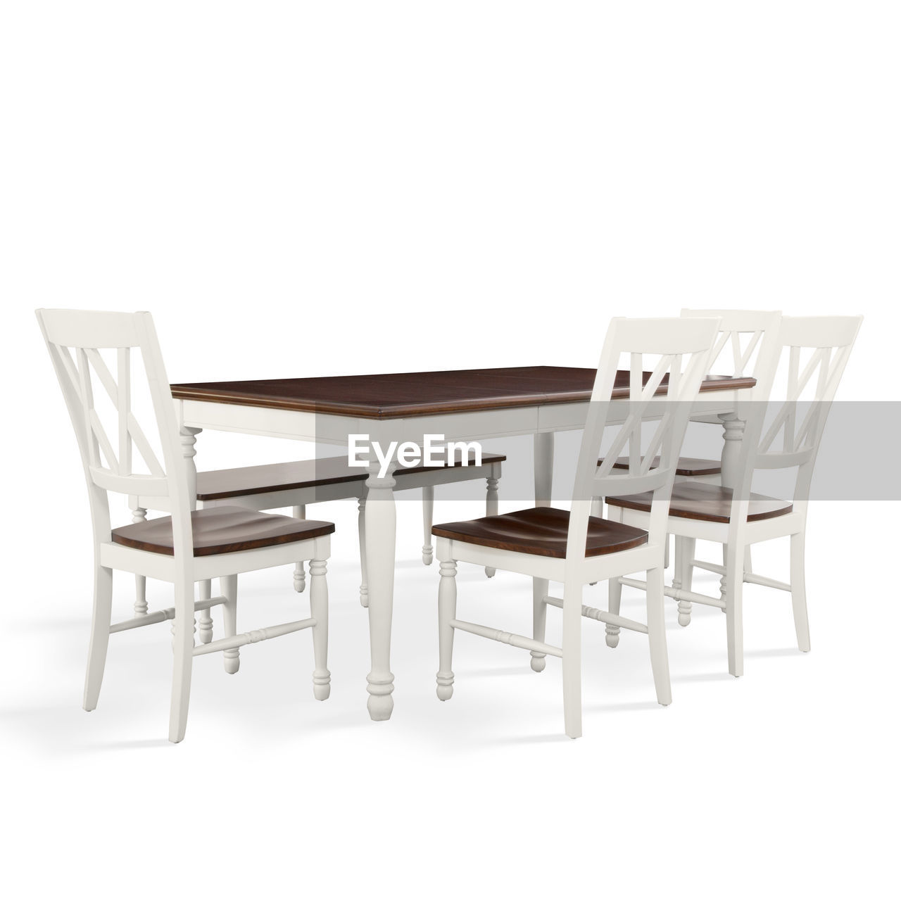 EMPTY TABLES AND CHAIRS AGAINST WHITE BACKGROUND