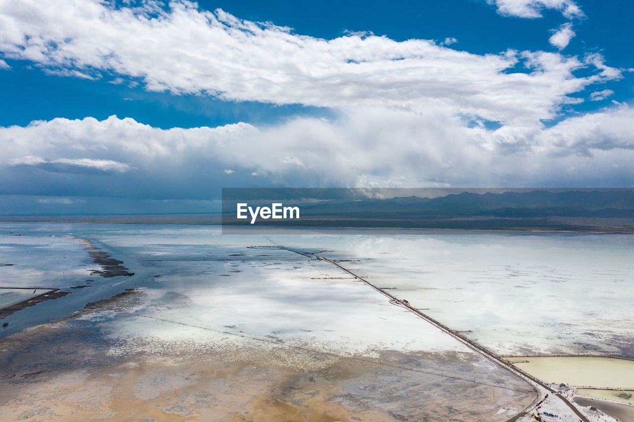 SCENIC VIEW OF BLUE LAKE AGAINST SKY