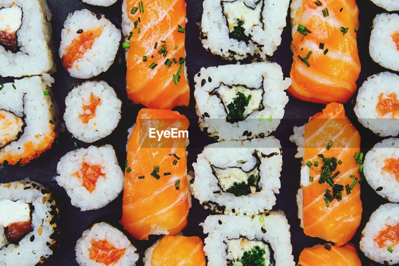 Full frame shot of sushi in plate