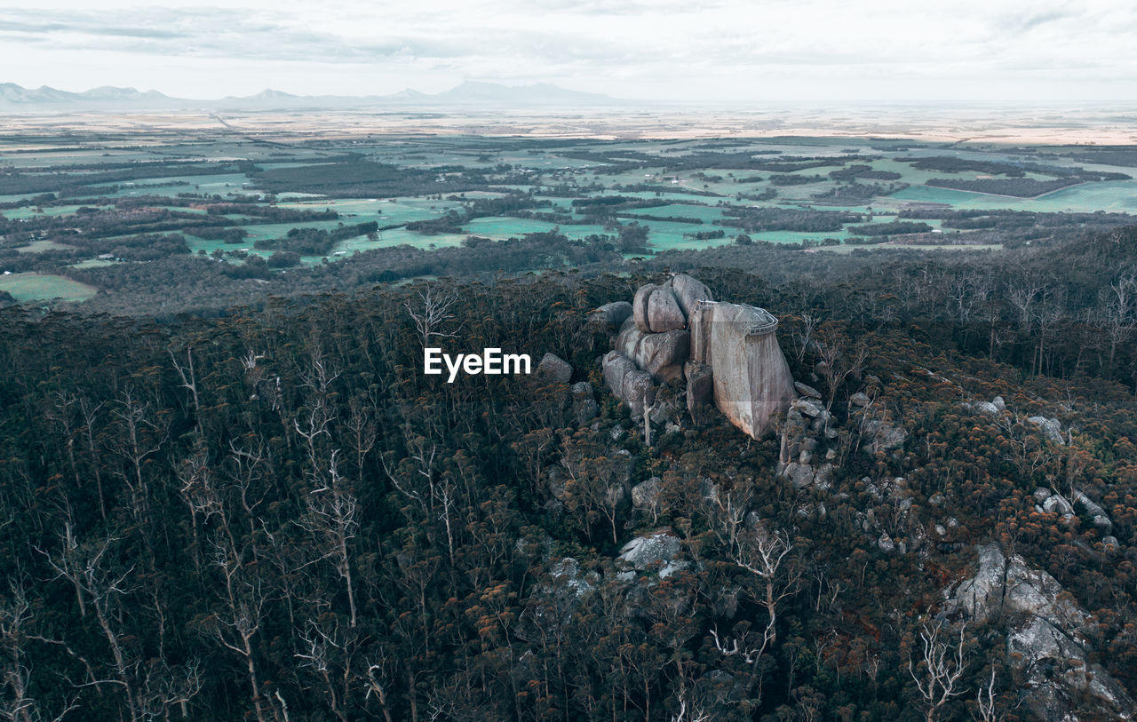 Aerial image of castle rock and its famousgranite skywalk in porongurup range, western australia