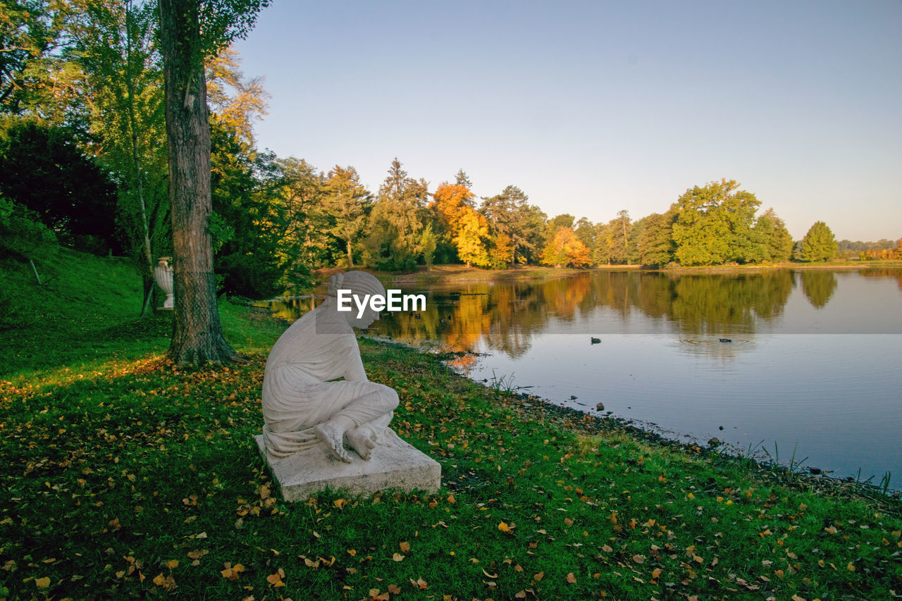Rear view of woman looking at lake