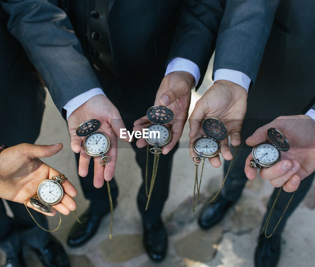 High angle view of people holding hands