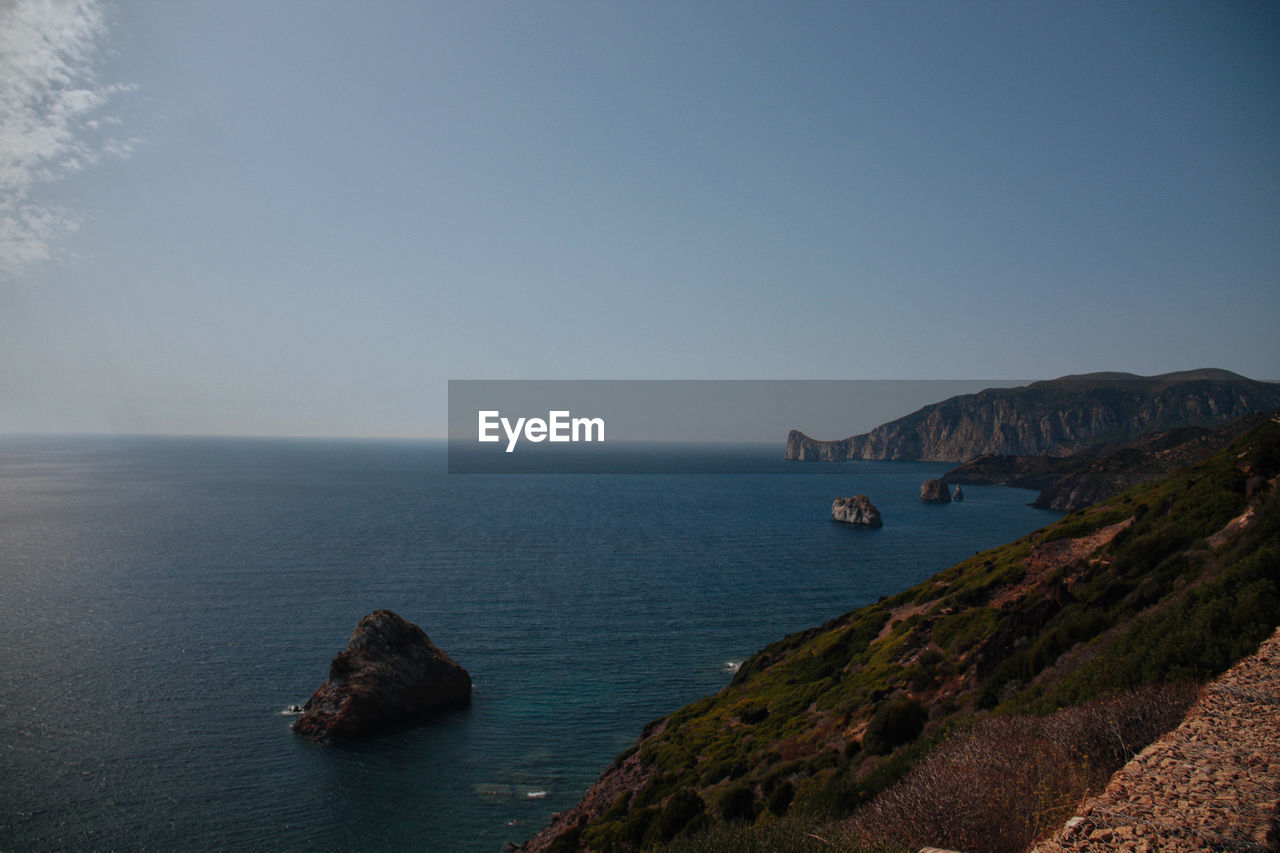 Scenic view of sea against clear sky