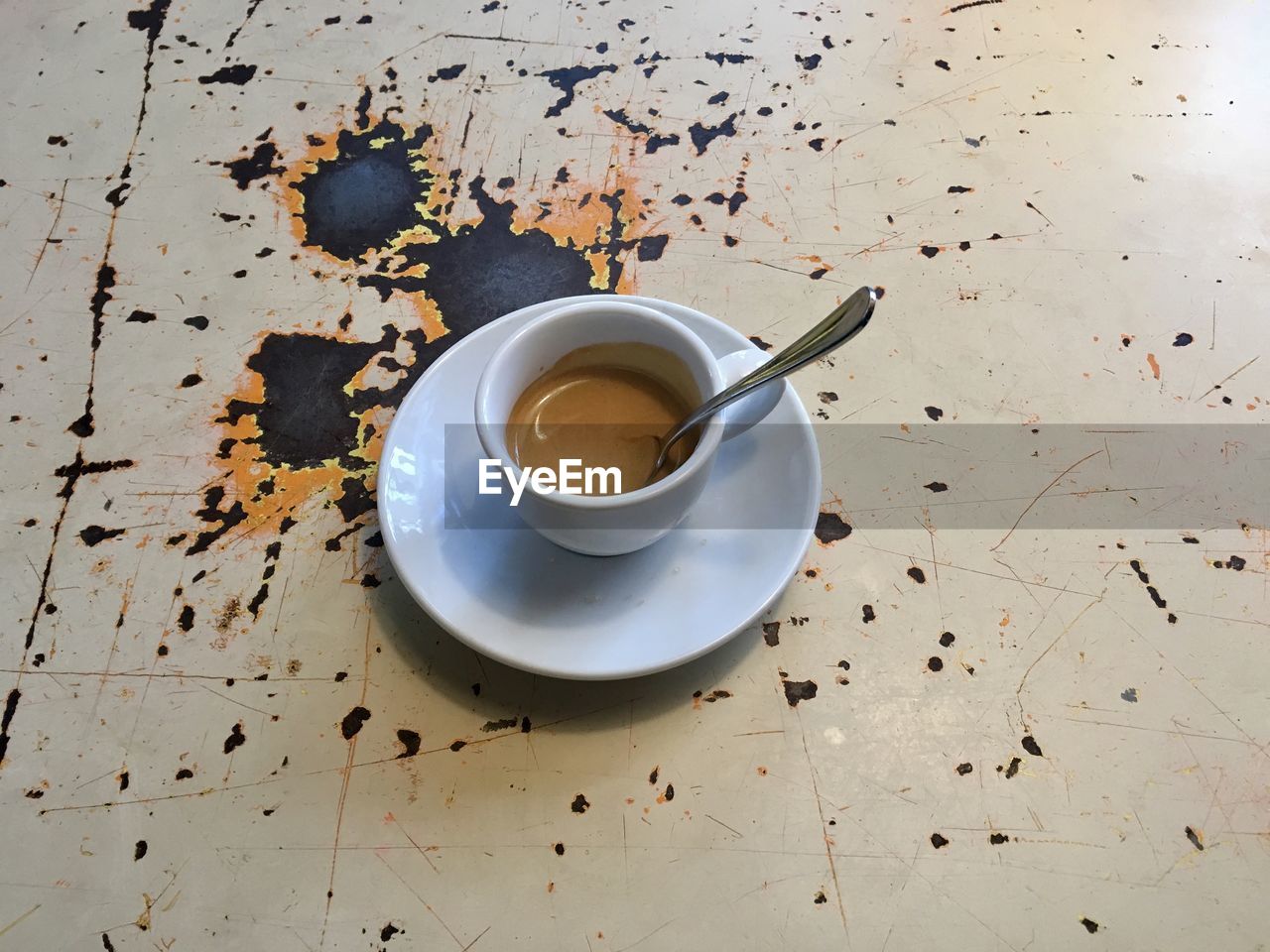 High angle view of espresso on table