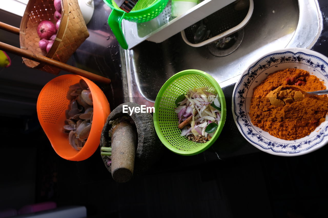 High angle view of food on table