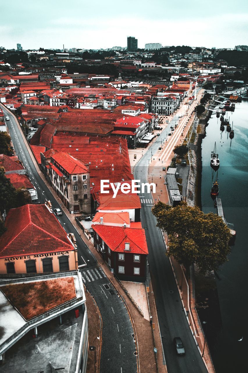 High angle view of cityscape against sky