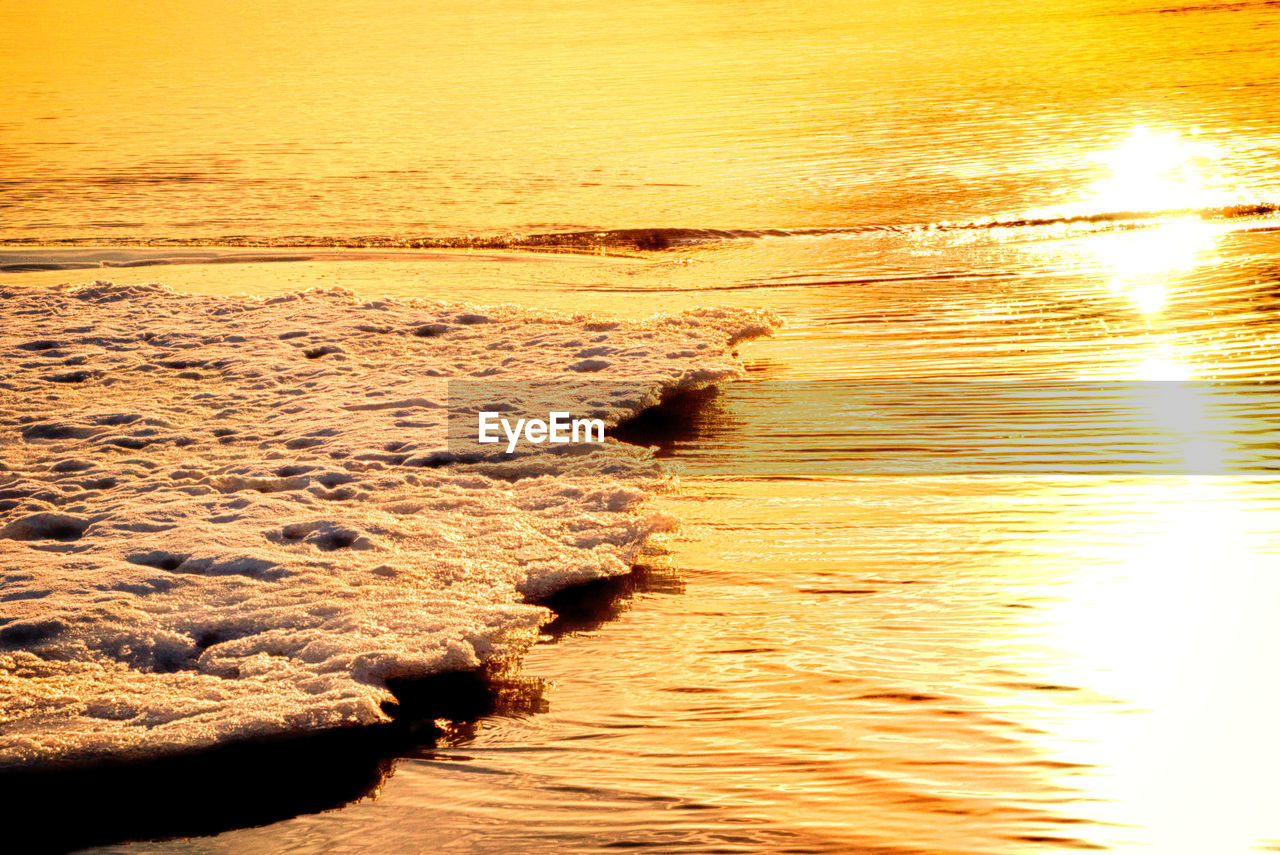 SCENIC VIEW OF SEA SHORE DURING SUNSET