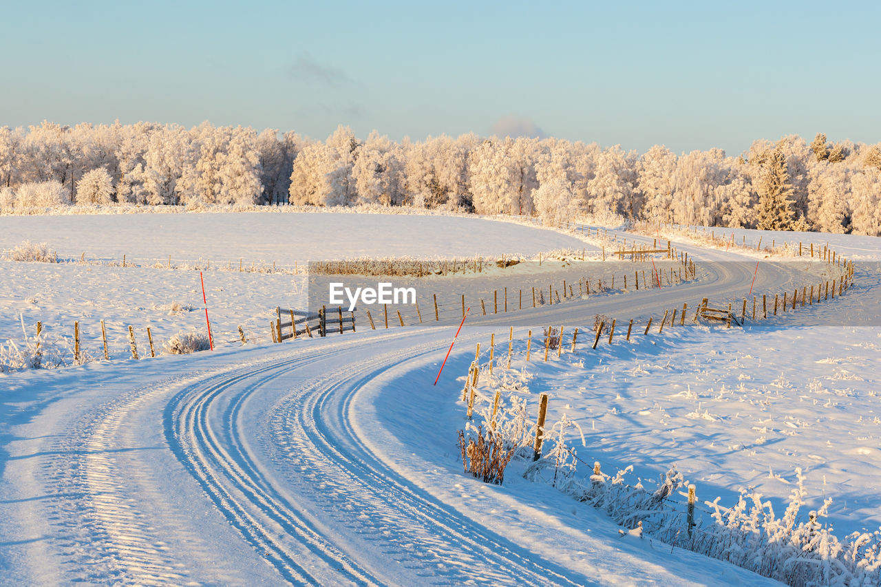 Curvy countryside road in winter