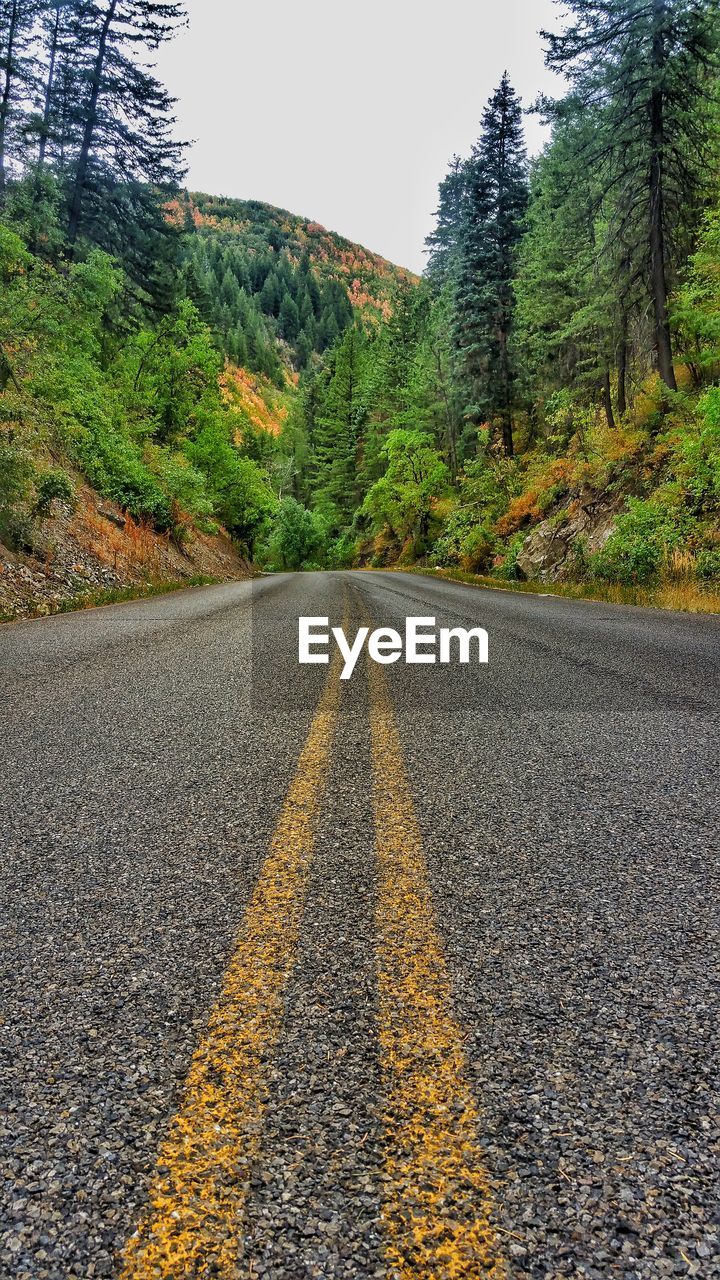 EMPTY ROAD LEADING TOWARDS MOUNTAINS