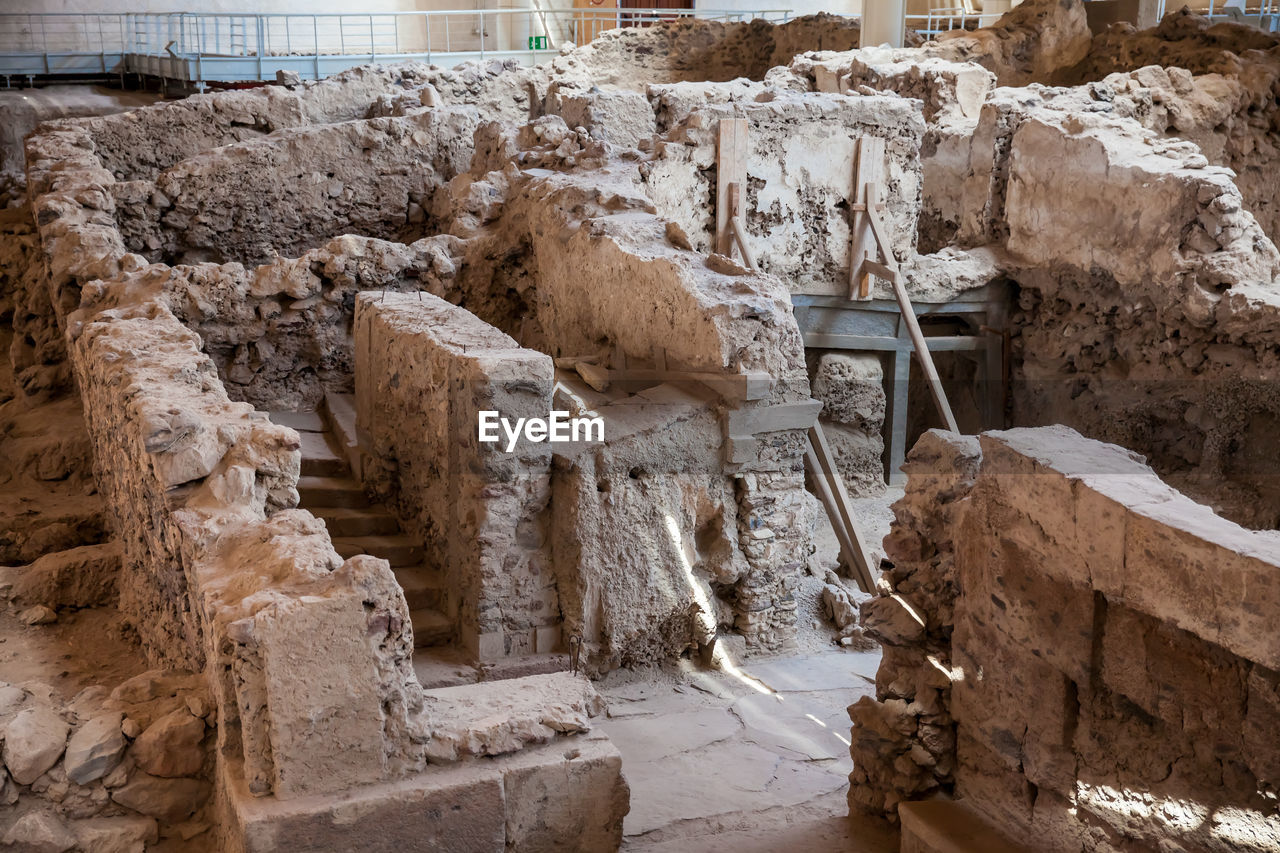 Ancient ruins at akrotiri archaeological site