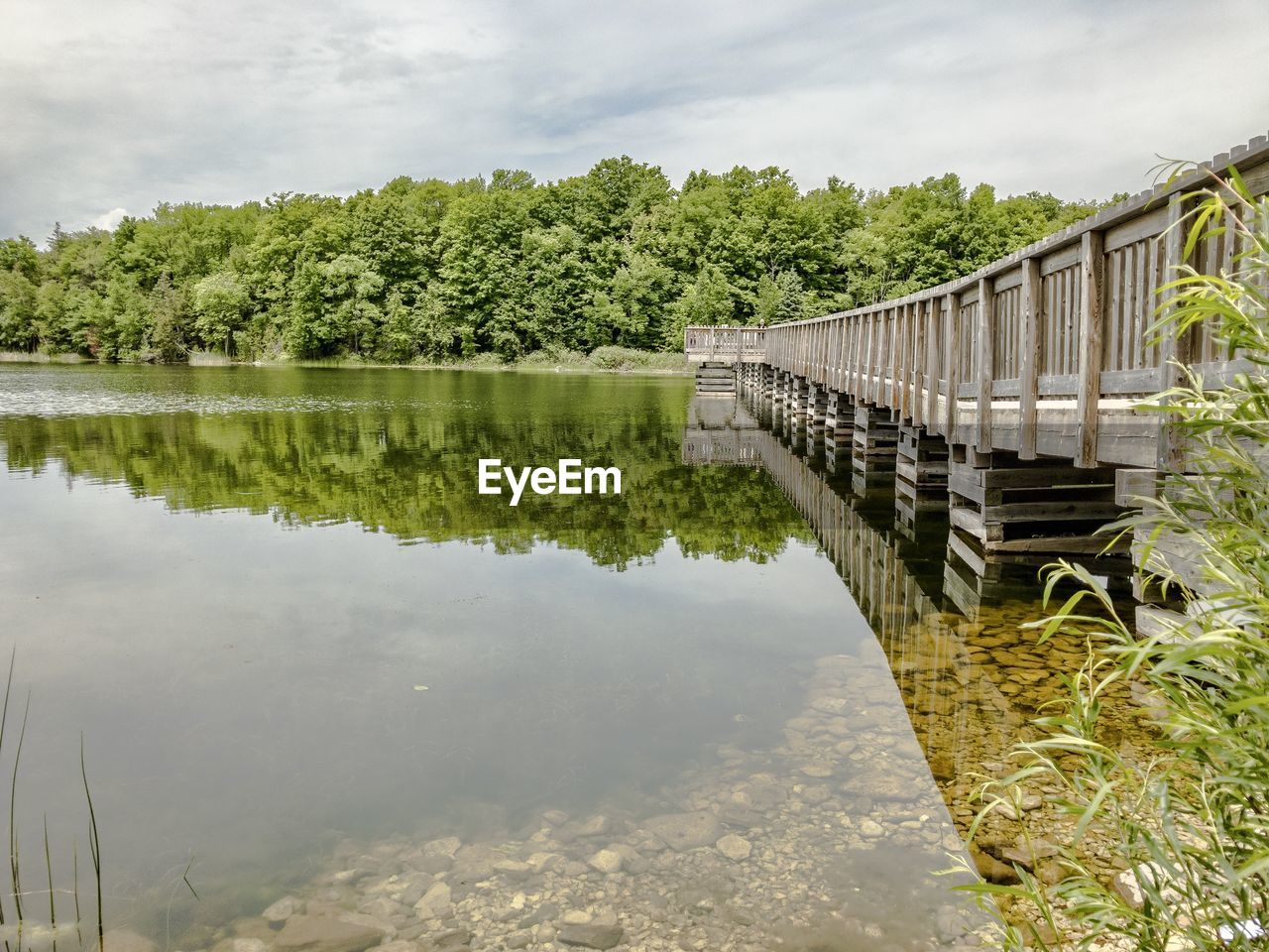 Bridge over lake against sky