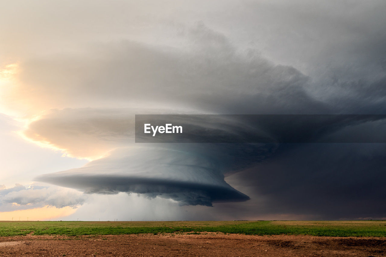 Supercell storm over a field in texas