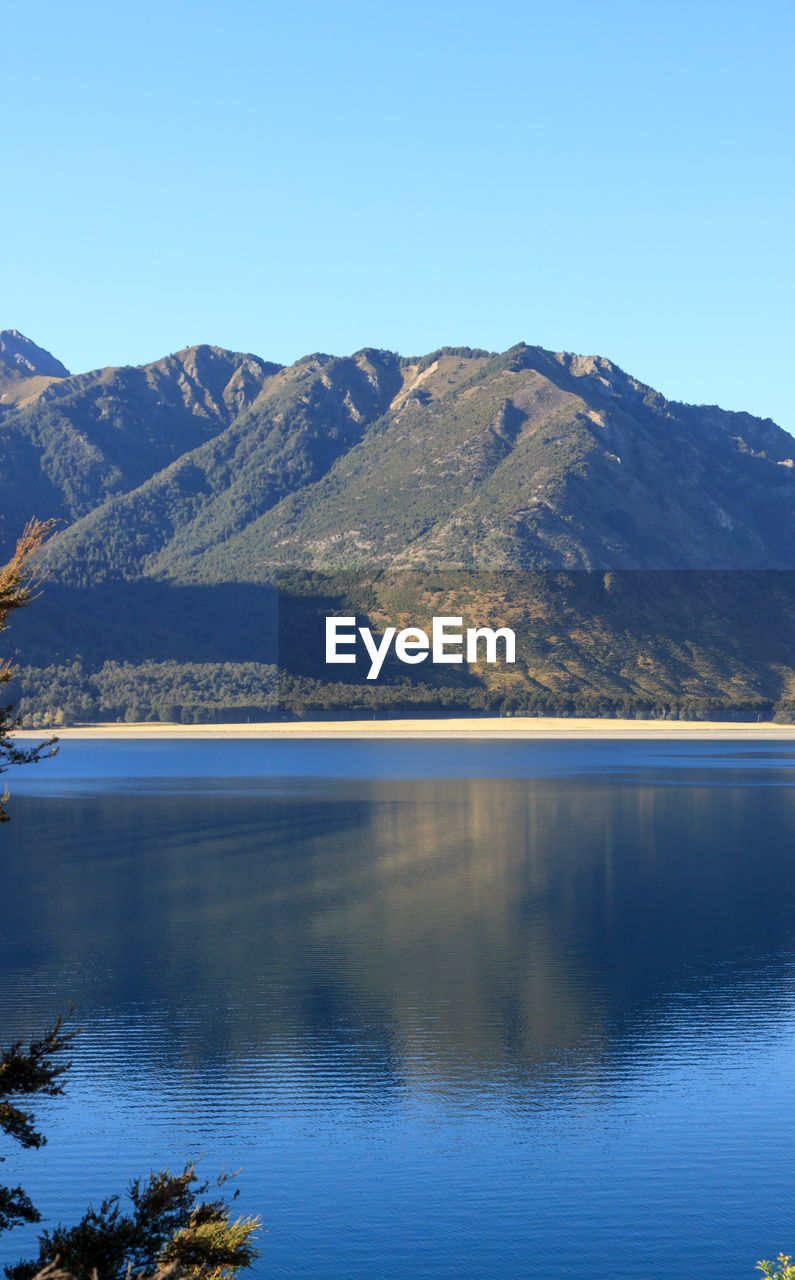 SCENIC VIEW OF LAKE AGAINST CLEAR BLUE SKY