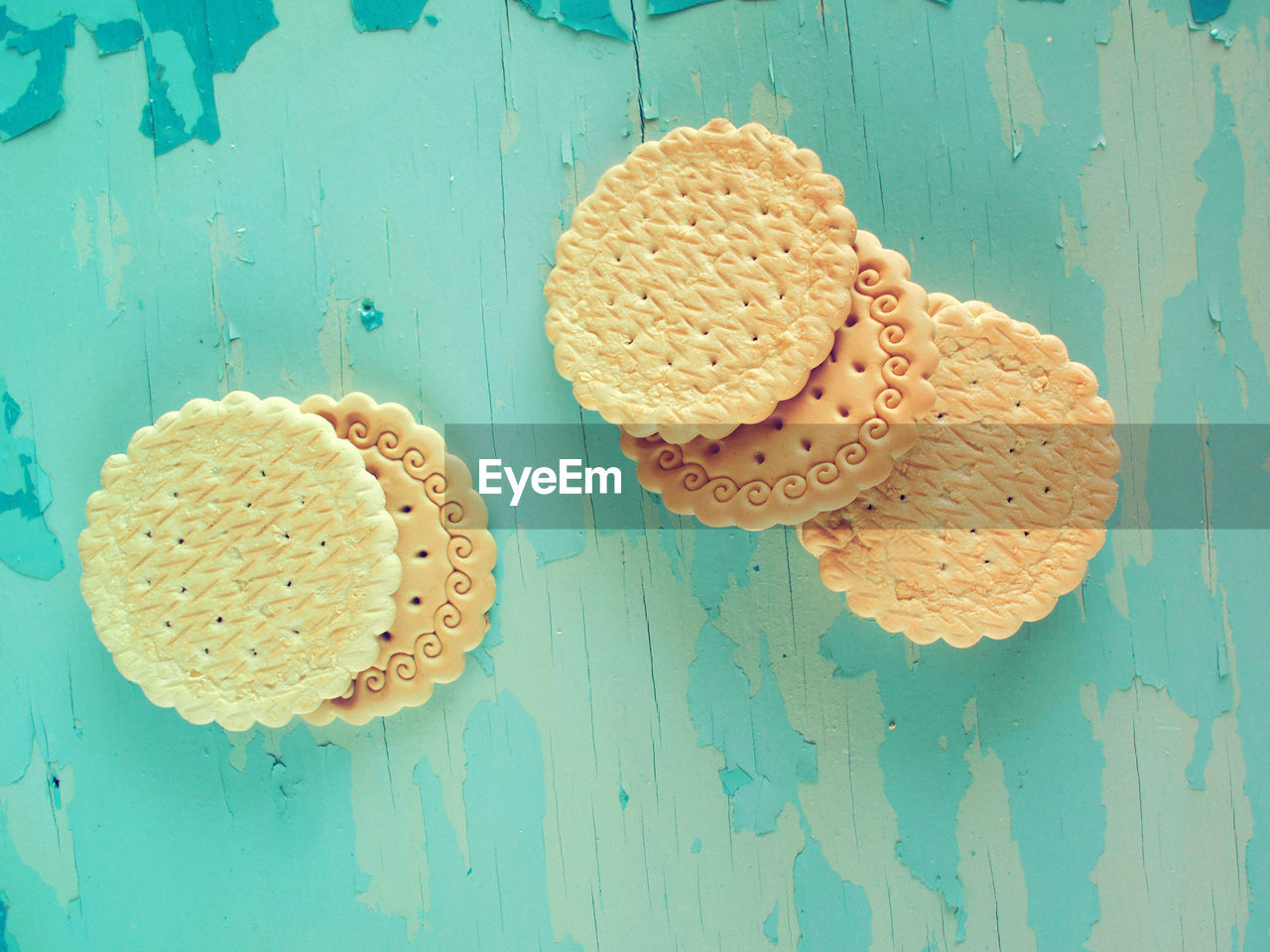 Directly above shot of biscuits on wooden table