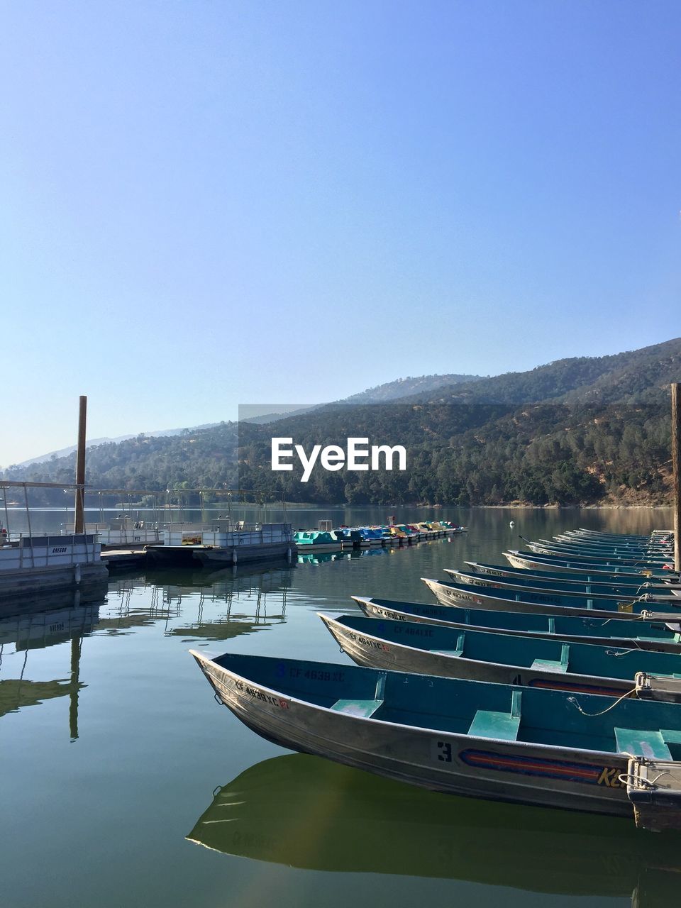 Scenic view of river against clear blue sky