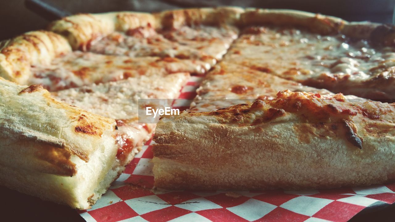 Close-up of pizza on table