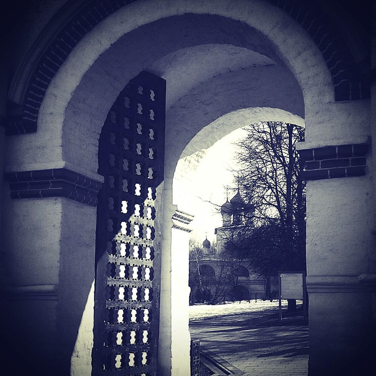 Low angle view of open door of building