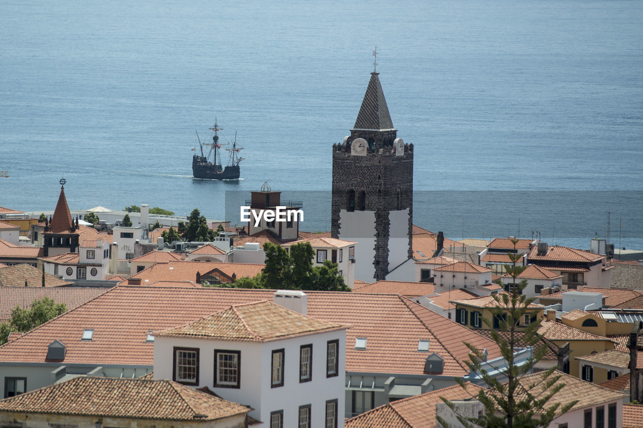 HIGH ANGLE VIEW OF RESIDENTIAL DISTRICT BY SEA