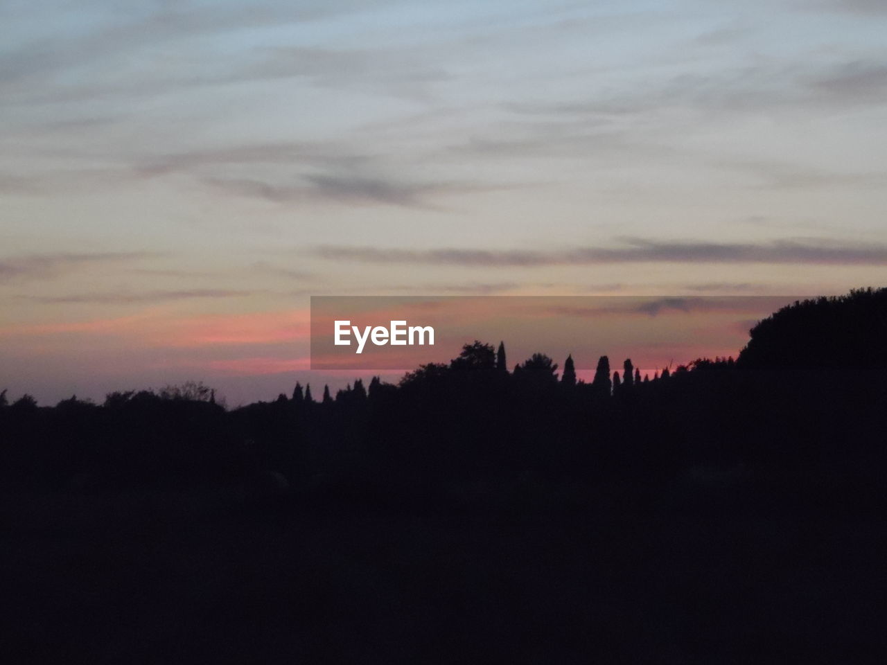 SCENIC VIEW OF SILHOUETTE TREES AGAINST SKY DURING SUNSET