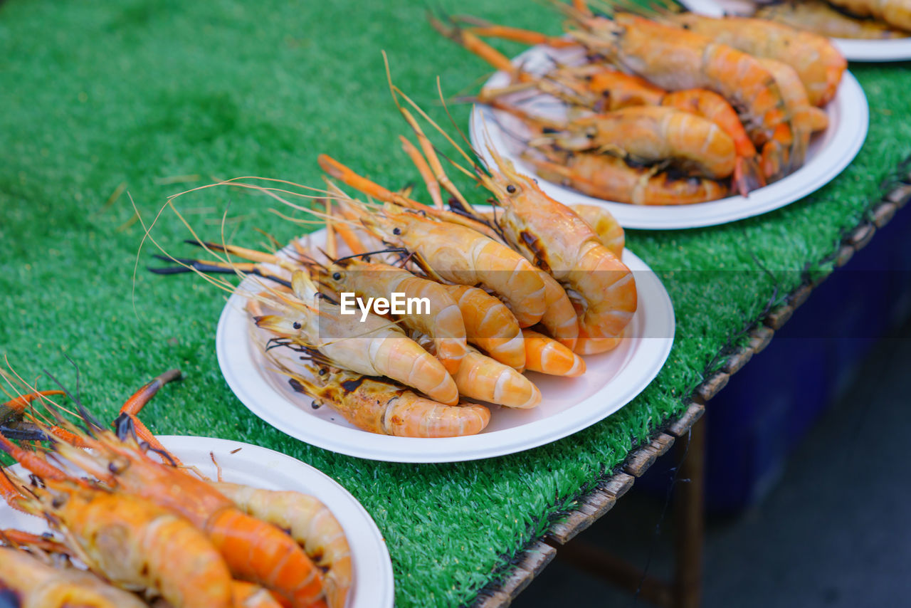 high angle view of seafood in plate