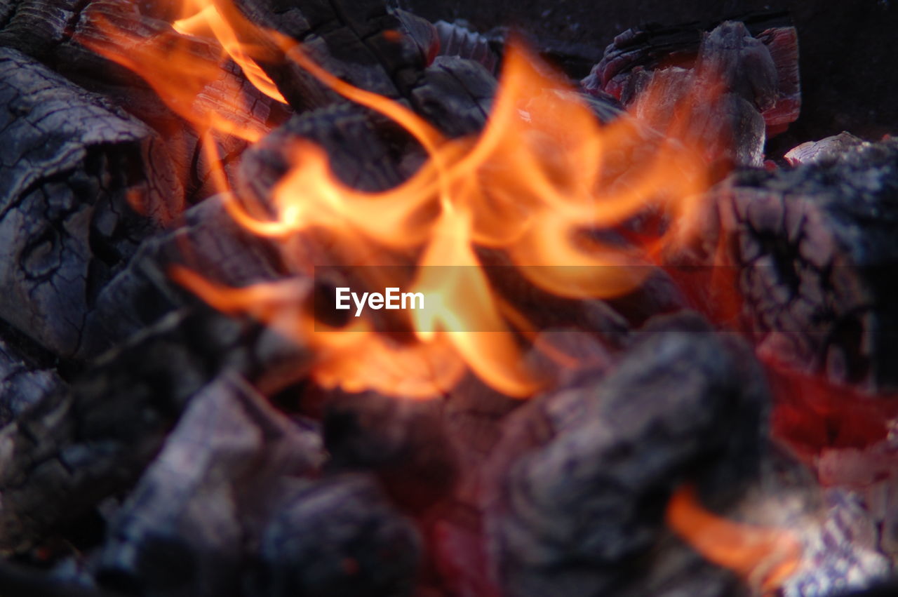 CLOSE-UP OF BONFIRE ON NIGHT