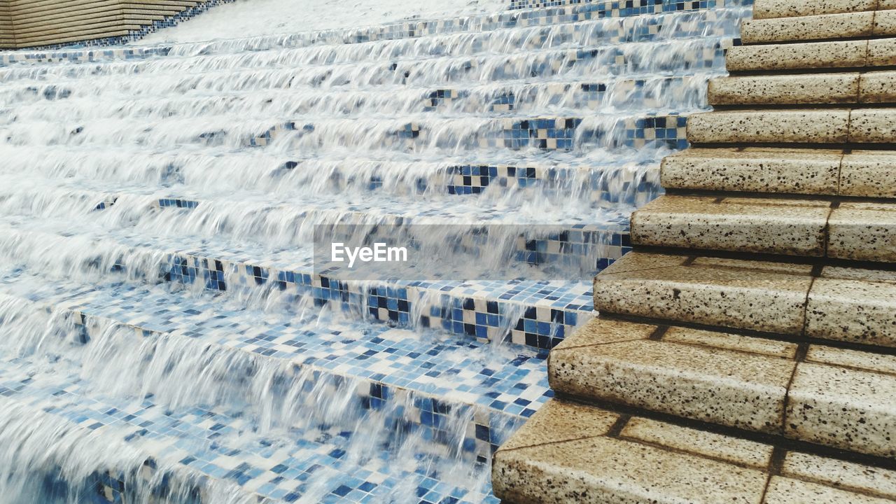 Water flowing on stairs