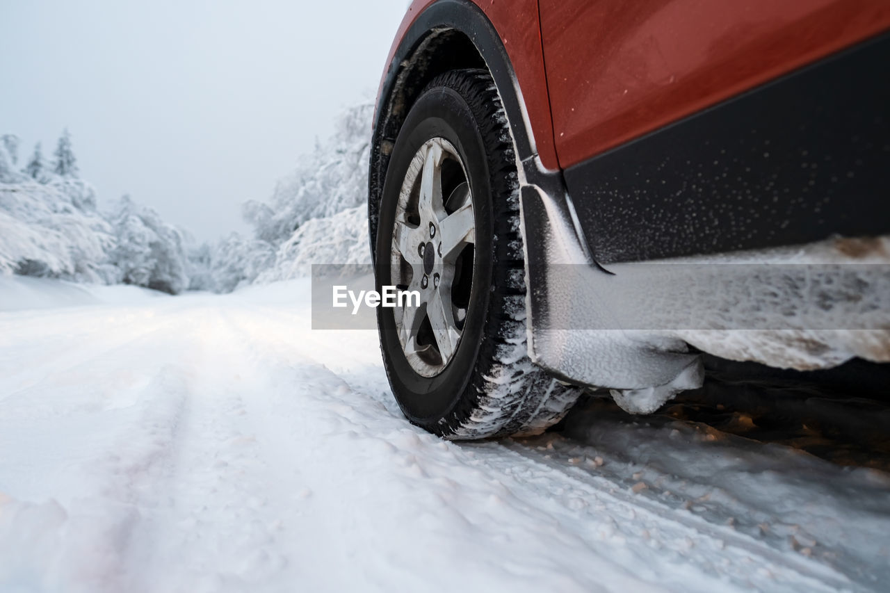 close-up of car on snow