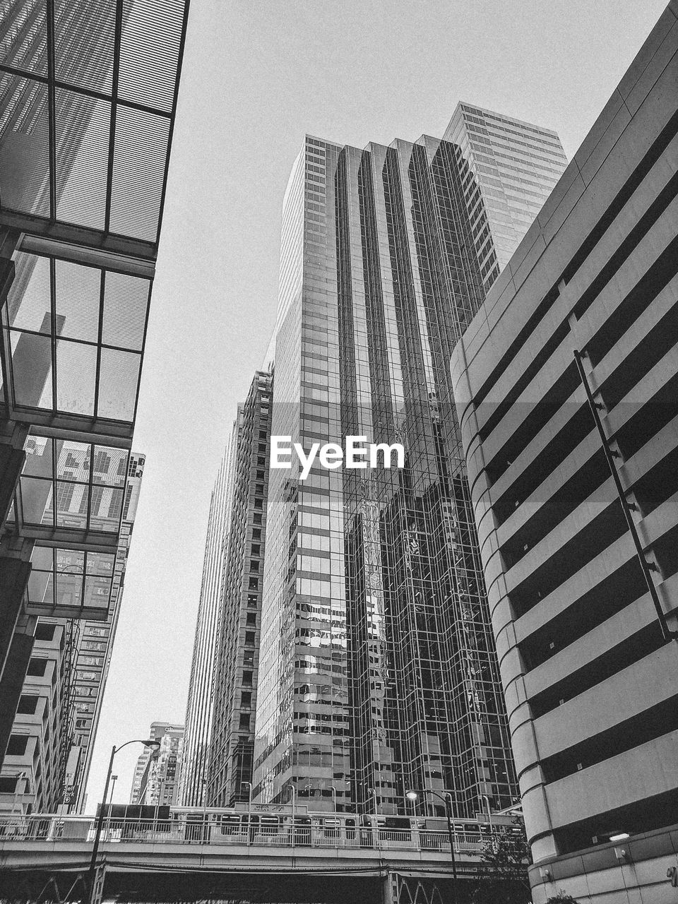 Low angle view of modern buildings against clear sky