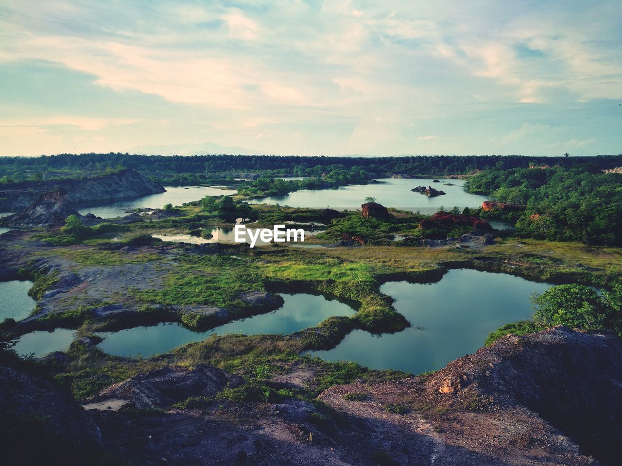 Scenic view of lake against sky