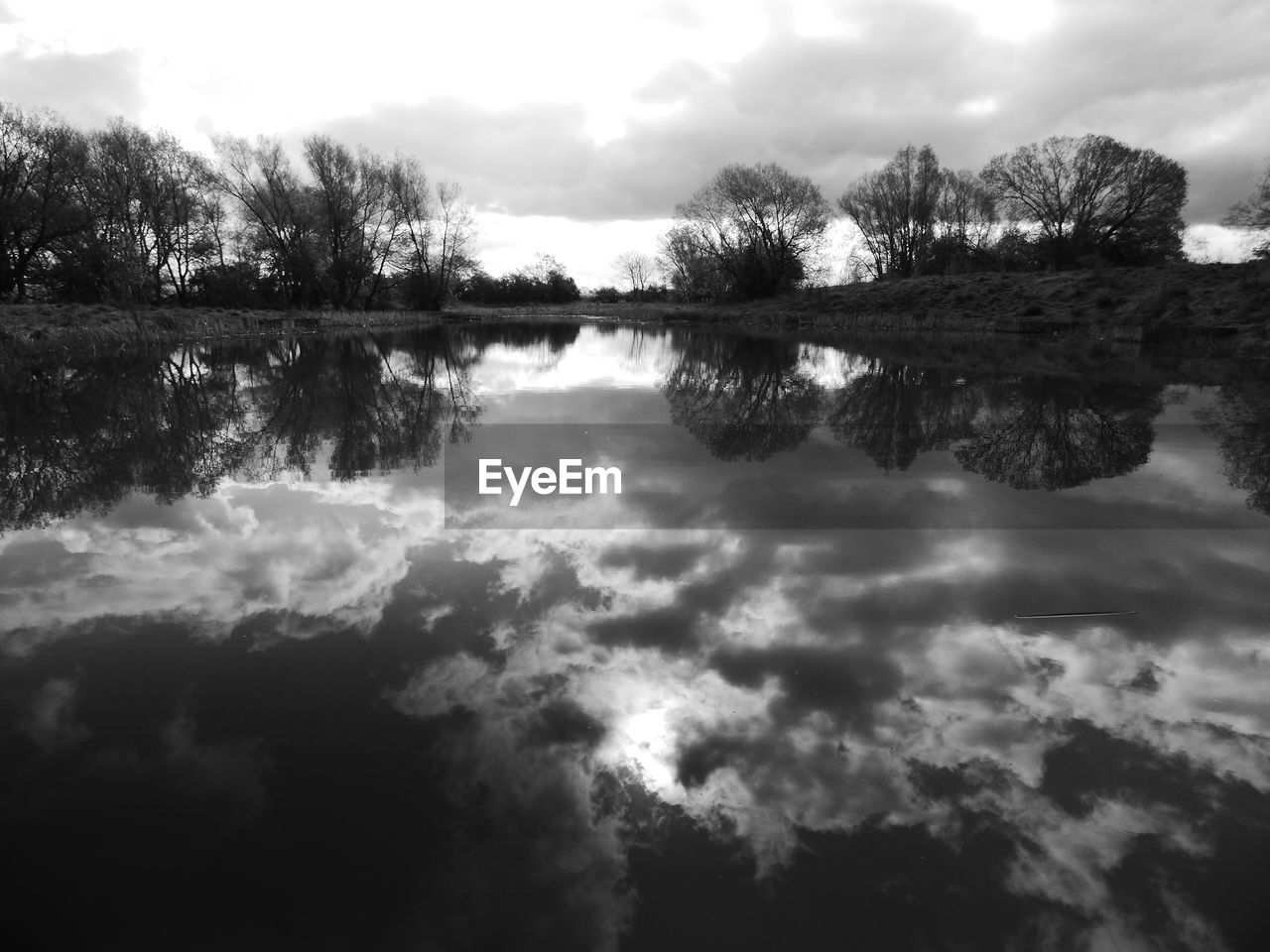 Scenic view of lake by silhouette trees against sky