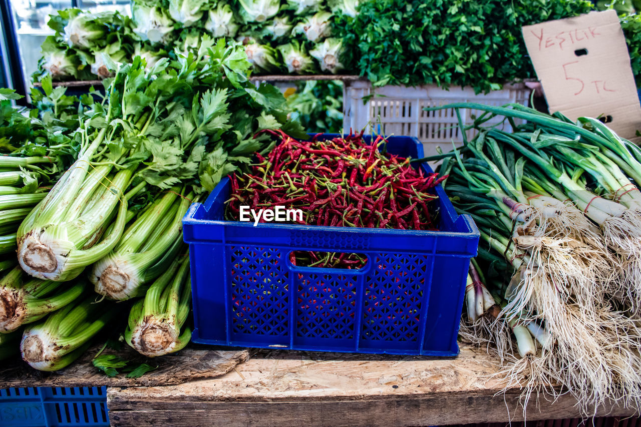 high angle view of vegetables for sale in market