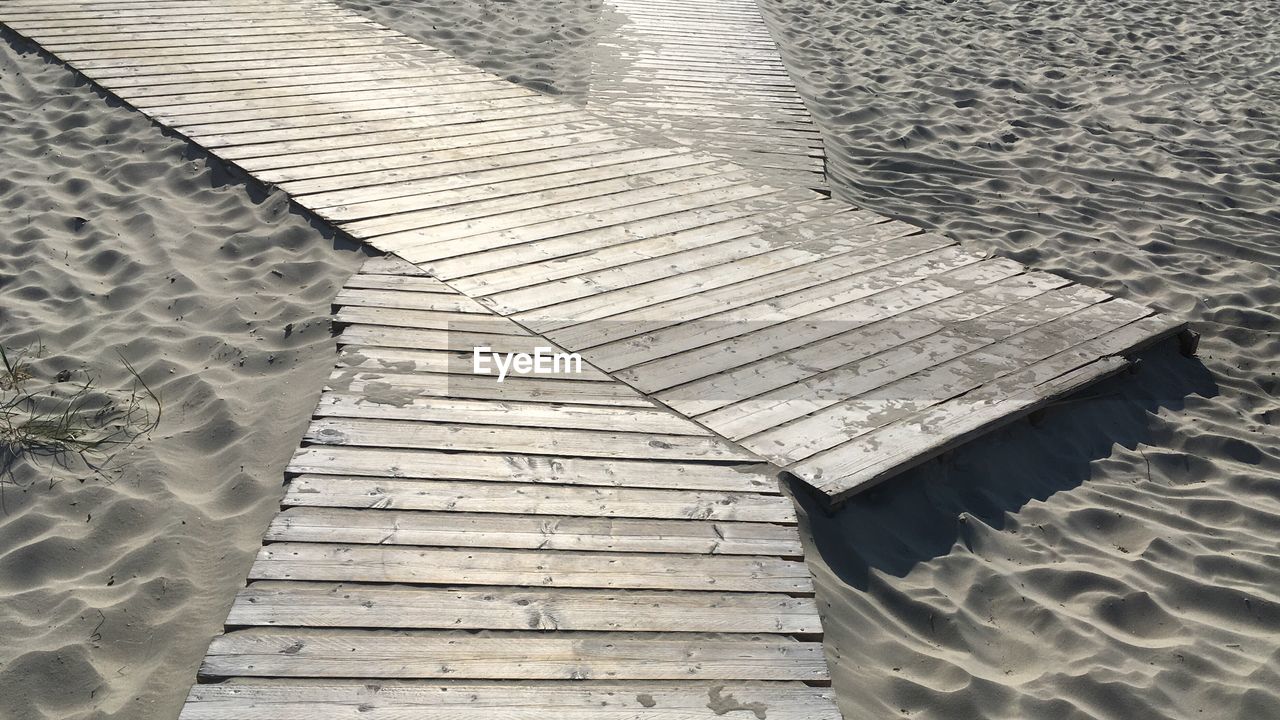 High angle view of boardwalk at beach