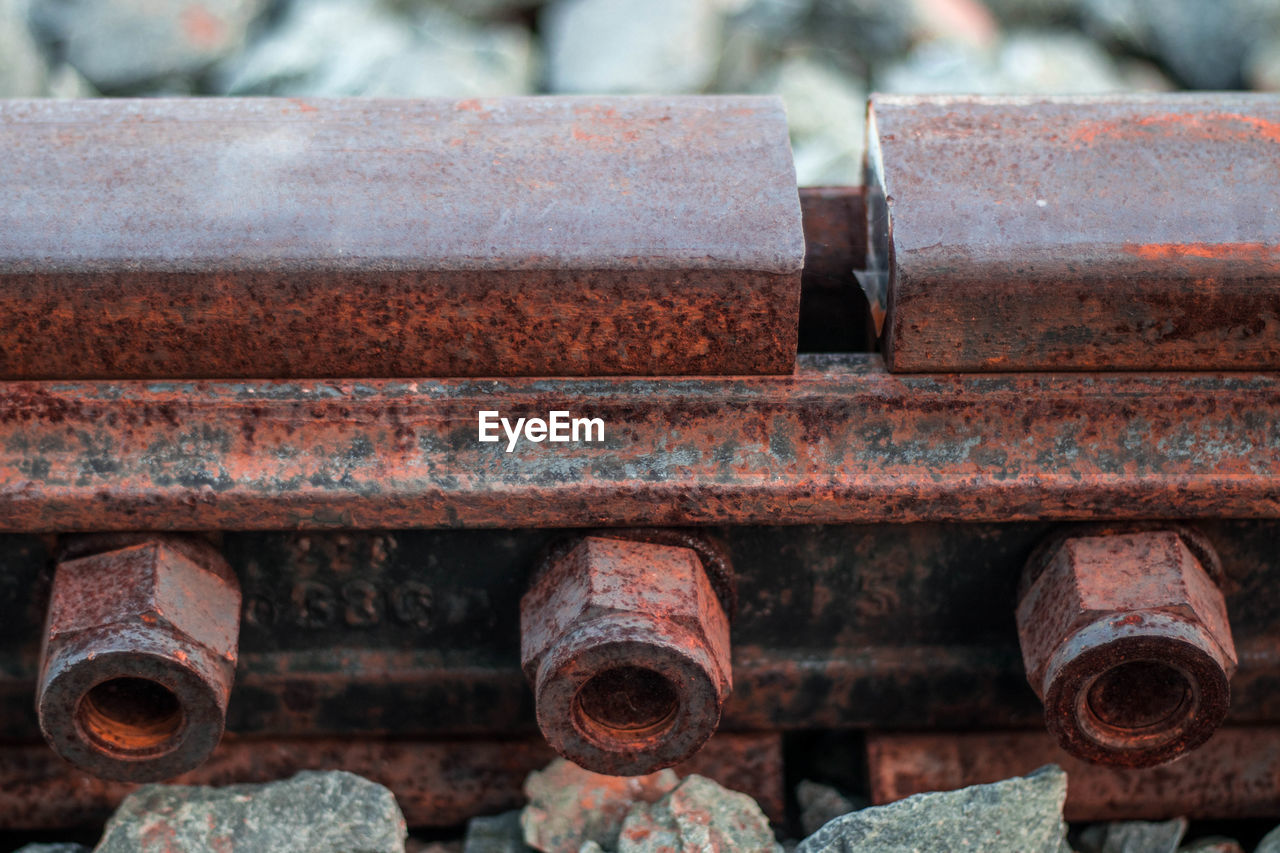 Close-up of rusty railroad track