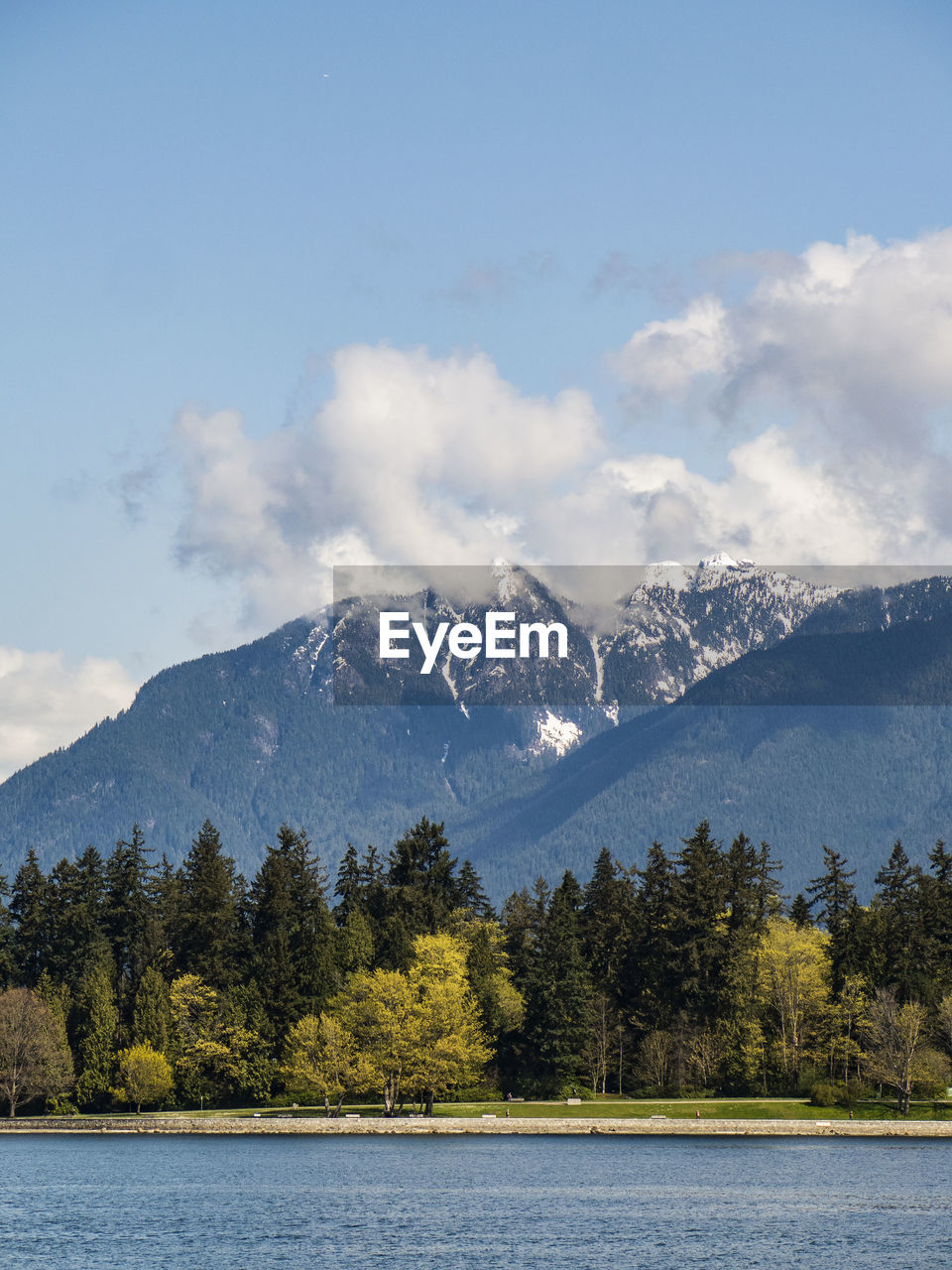 Scenic view of lake by mountains against sky