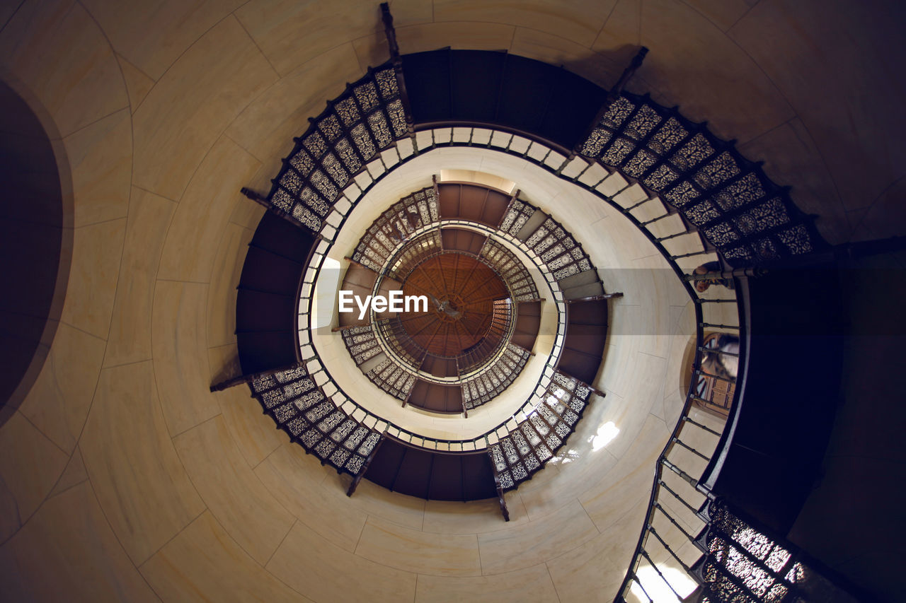 Directly below shot of spiral steps and staircases