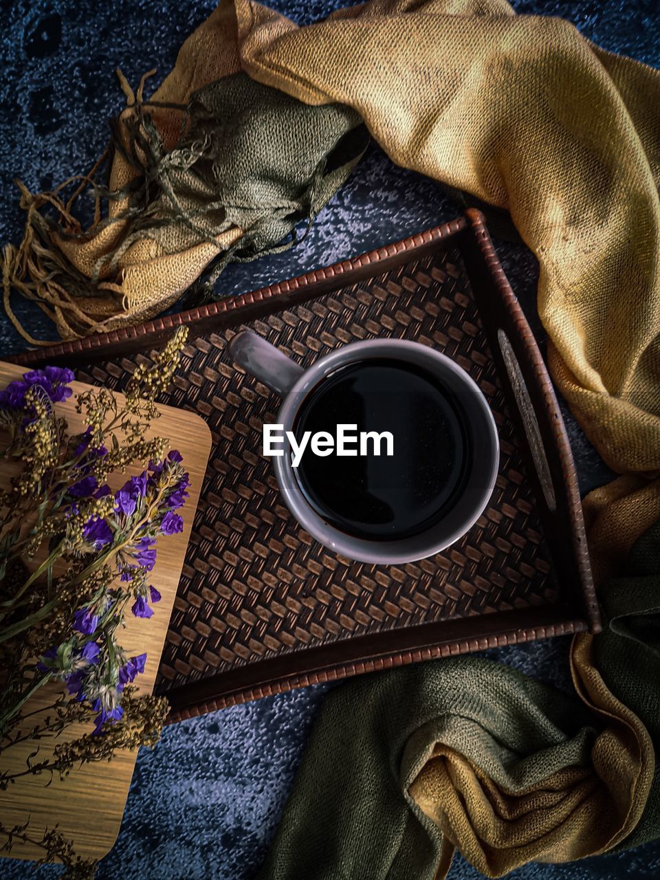 High angle view of coffee on table