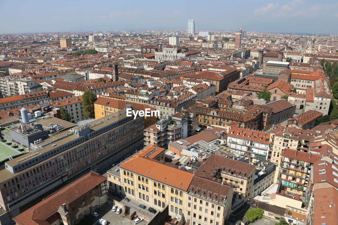 High angle view of cityscape against sky