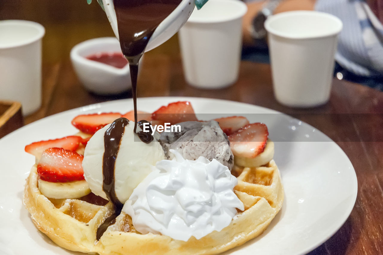 HIGH ANGLE VIEW OF BREAKFAST ON TABLE