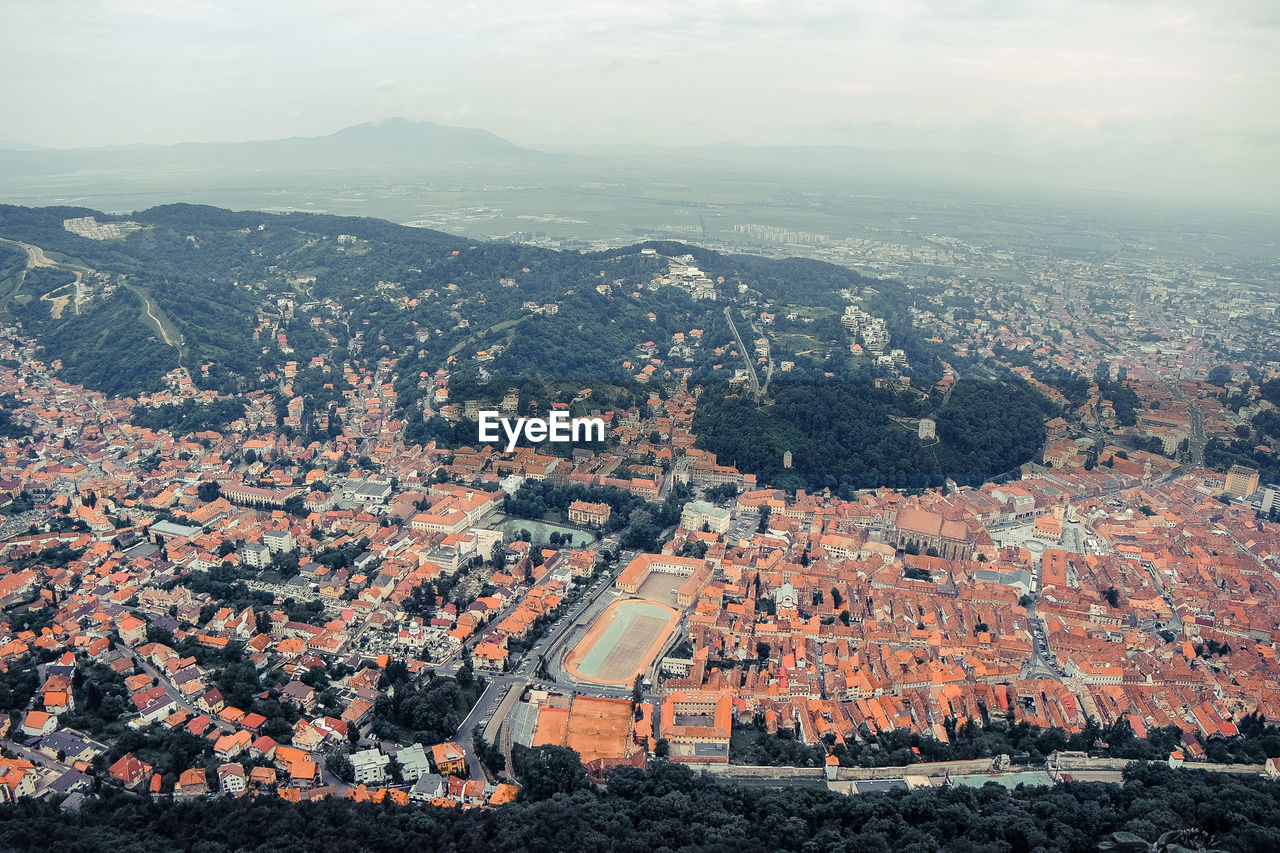 High angle view of townscape against sky