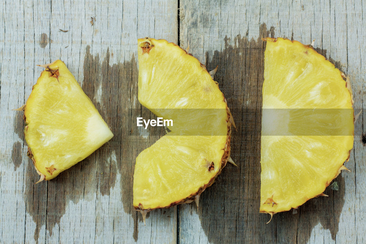 high angle view of sliced fruit slices on cutting board