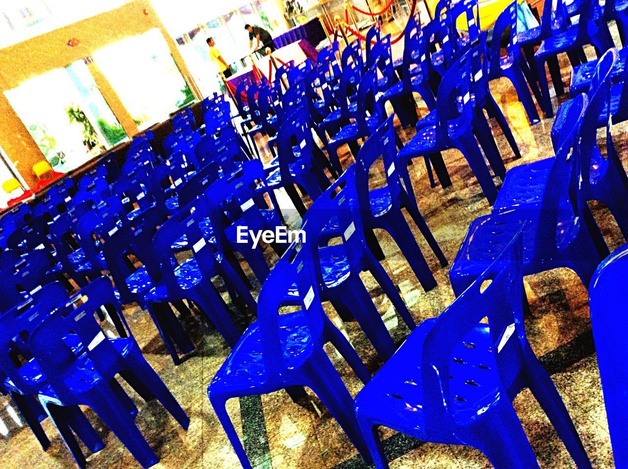 Blue chairs in seminar