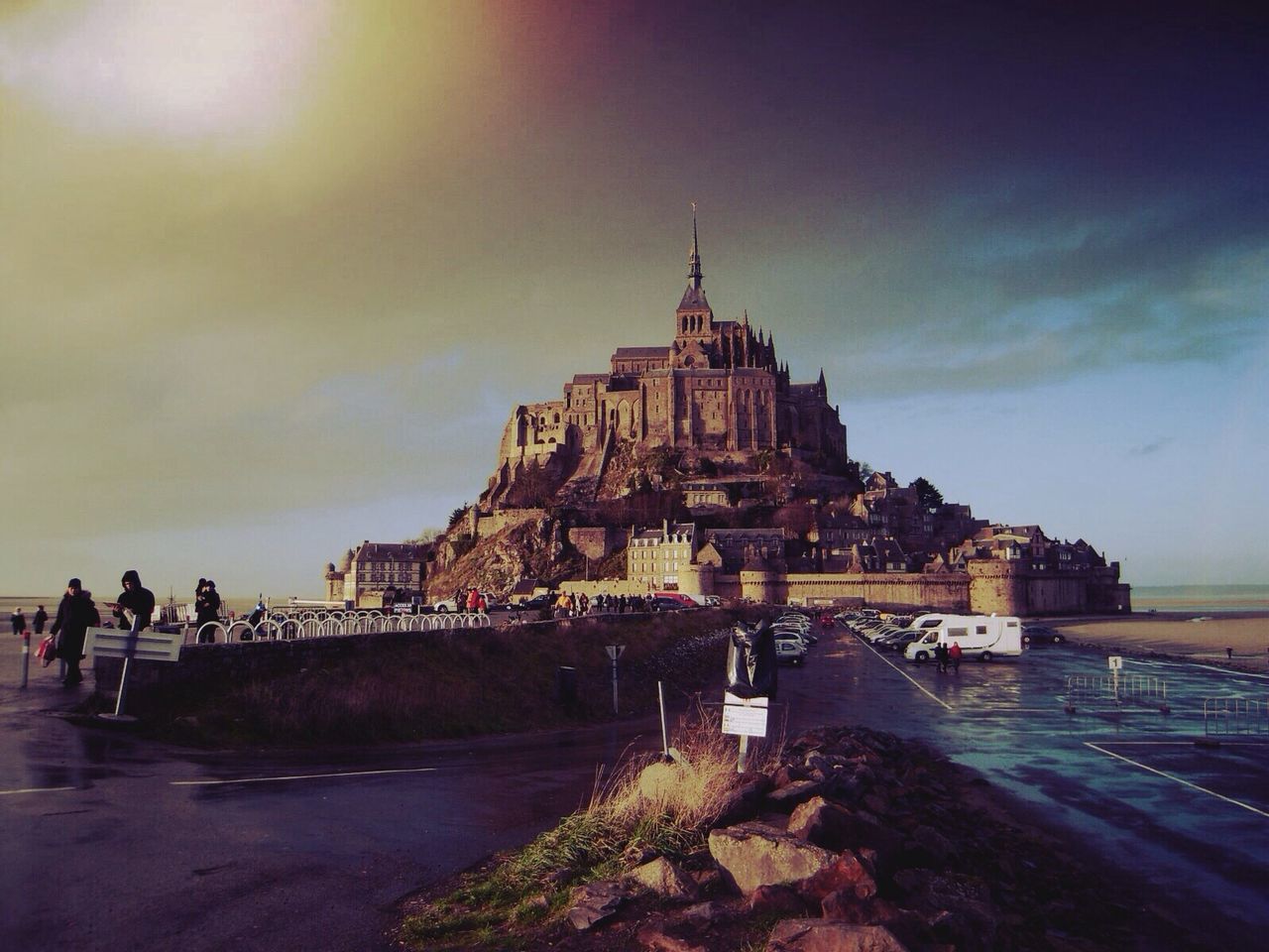 Scenic view of mont saint-michel at dusk