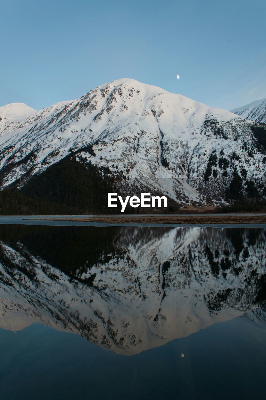 View of lake and snowcapped mountain