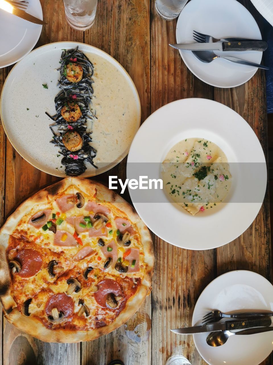 High angle view of food on table