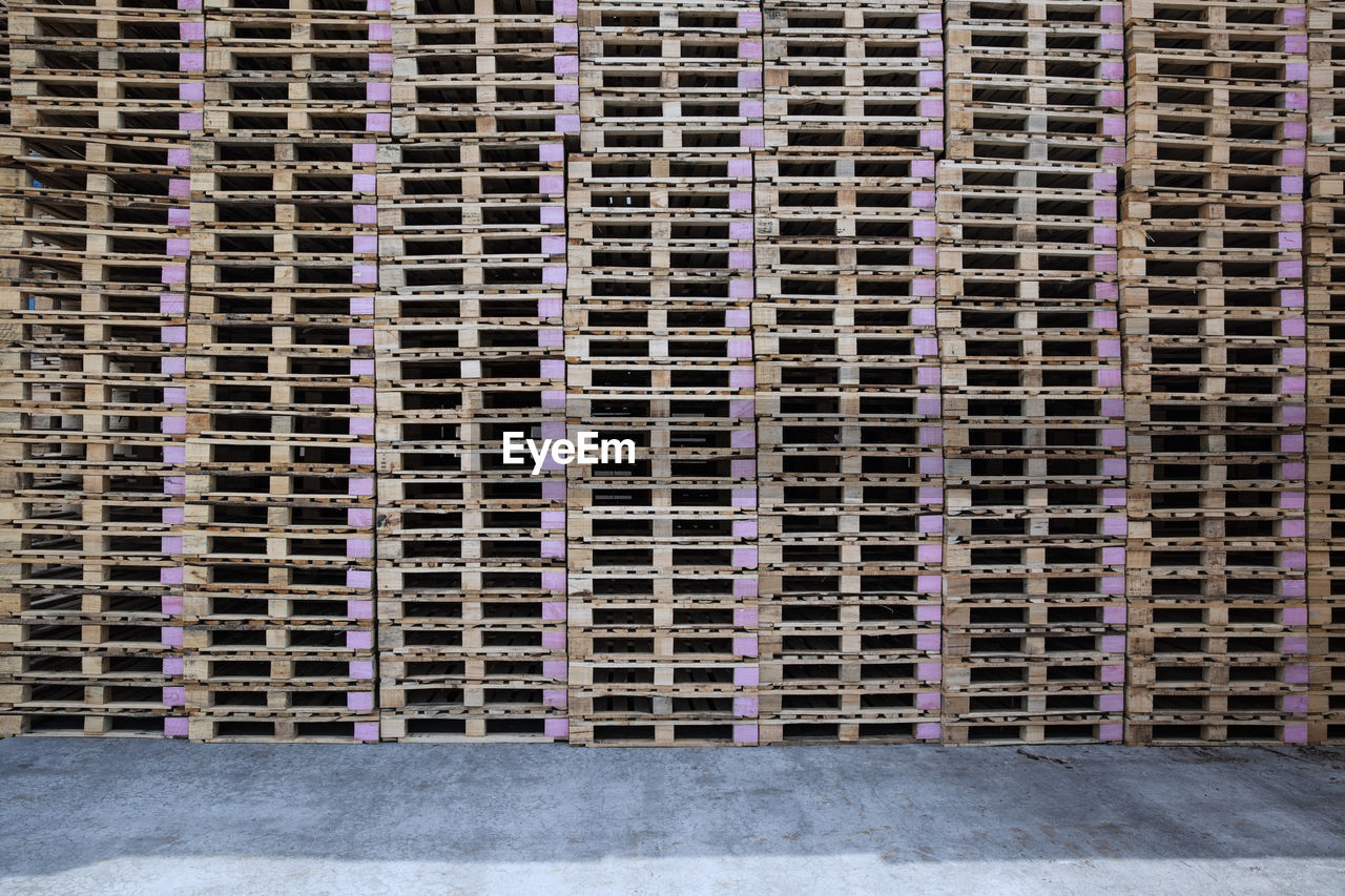 Stacks of pallets on factory yard