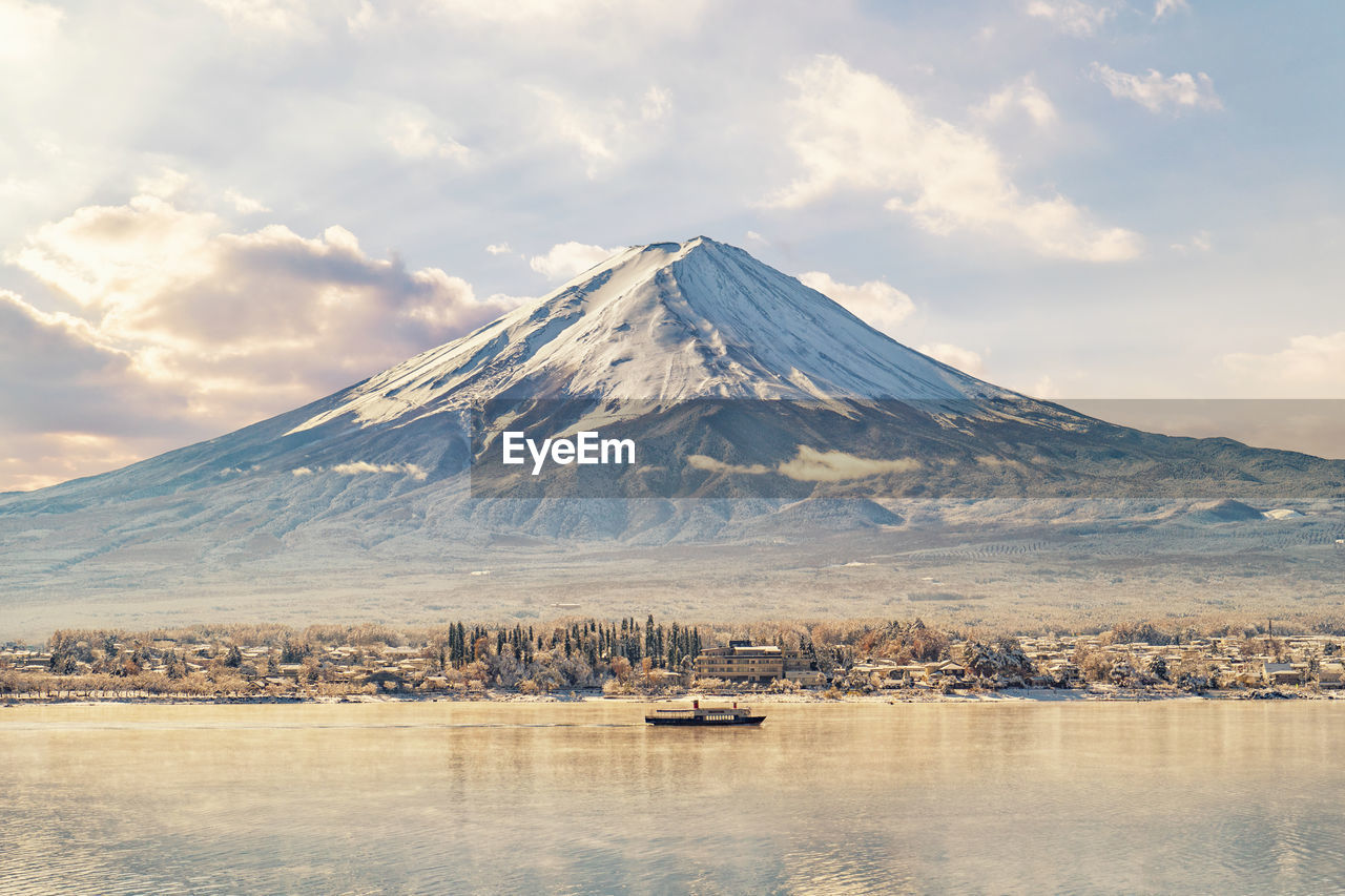 Scenic view of lake and mount fuji against sky