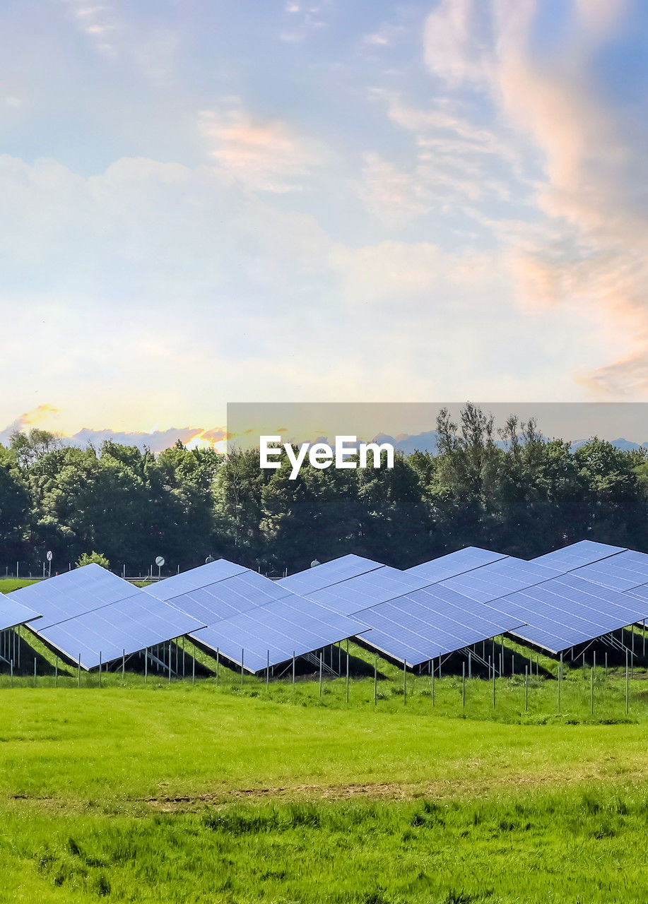 Generating clean energy with solar modules in a big park in northern europe.