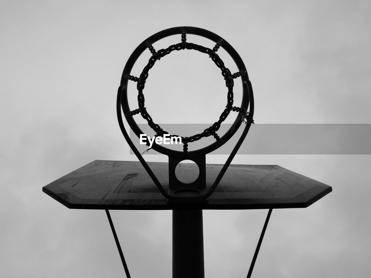 Directly below view of basketball hoop against sky